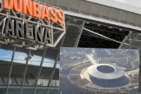Widok na Donbas Arena z bliska i z lotu ptaka.